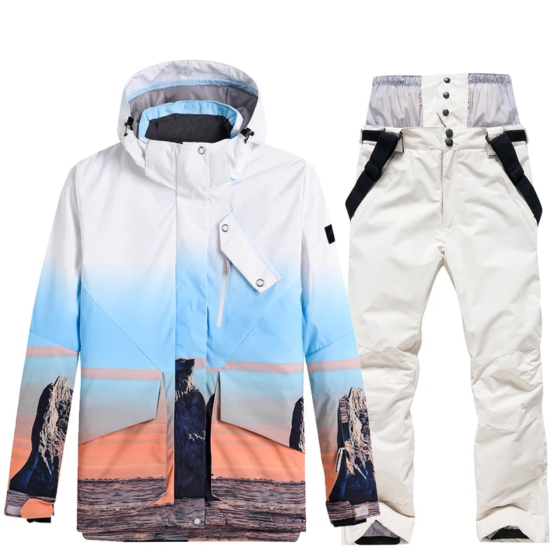 -30 Warm Men's or Women's Ice Snow Suit Wear Waterproof Winter Costumes Snowboarding Clothing Ski Sets Jackets + Pants Unsex