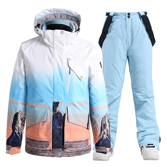 -30 Warm Men's or Women's Ice Snow Suit Wear Waterproof Winter Costumes Snowboarding Clothing Ski Sets Jackets + Pants Unsex
