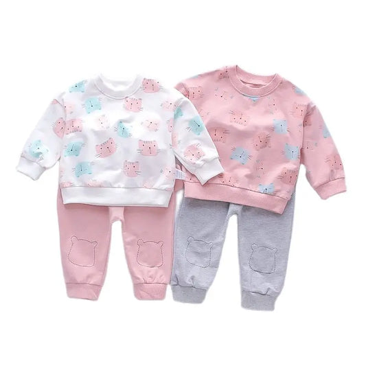 1-4Year Baby Girls Clothing Set Spring Cotton Cartoon Tops Pants 2pcs Suit For Kids Birthday Present Toddler Children Clothes