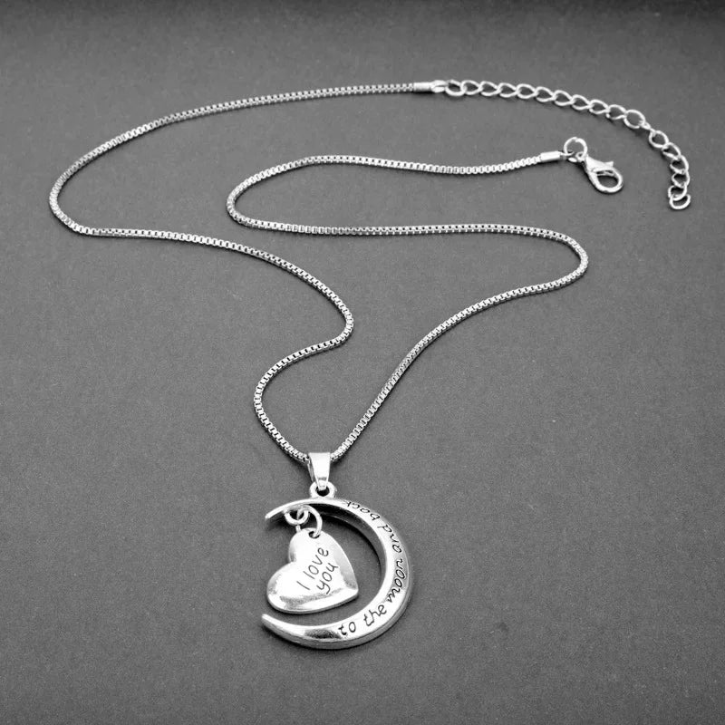 "I love you to Moon&Back" Heart Necklace Valentine's Day Present Mother's Day Gift Romantic Accessories Jewelry