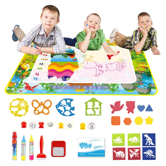 Dinosaur Theme Water Drawing Mat & Pens & Stamp Kids Painting Board Baby Play Mat Doodle Mat Rug Educational Toy Birthday Gift