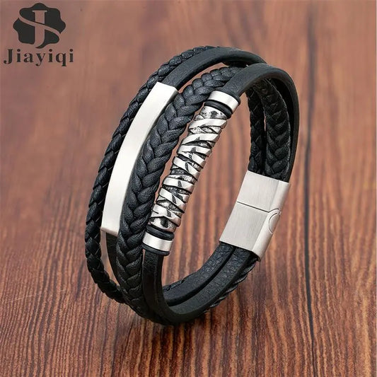 Multilayer Stainless Steel Insert Bracelet Viking Leather Bracelets for Men Braided Bangles Punk Jewelry Homme Accessories