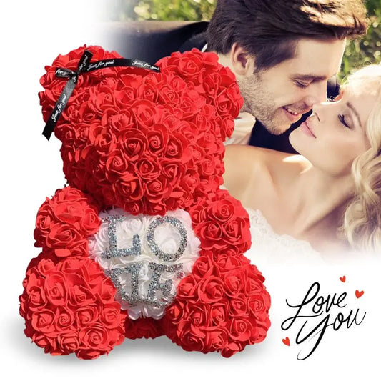 Dropshipping Christmas Decoration 40cm Artificial Rose Teddy Bear Heart Bear of Roses Women Valentines Day Wedding Gifts