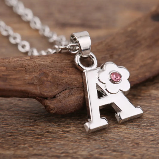 My Shape Initials Flower Letter Name Necklace for Girls Children's Alloy Crystal Flower A-Z Alphabet Pendant Chain Kids Jewelry