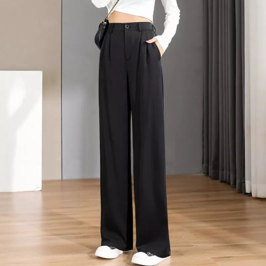 Women Chic Office Wear Straight Pants Vintage High  Ladies Trousers Baggy Korean 2023 Spring/Summer/Autumn Wide Leg Female