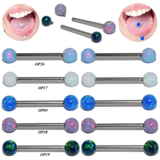 1PC Surgical Steel Tongue Ring Piercing Opal Internally Threaded Sexy Mamilo Piercings Tongue Barbell Piercings Women Jewelry