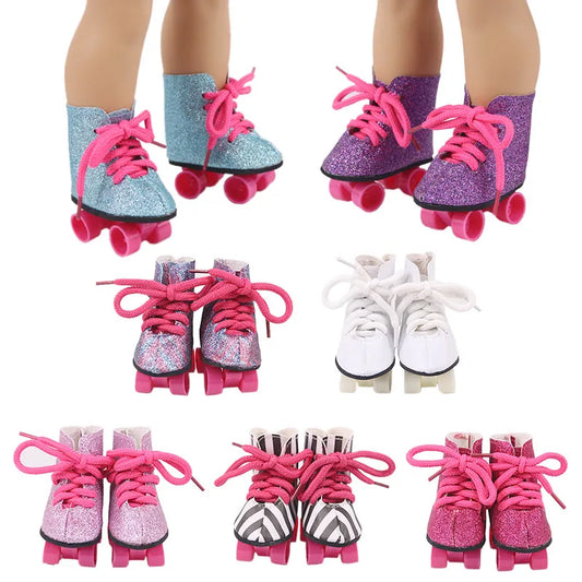 Doll Roller Skate Sequin Shoes Doll Ice Skates Fit 18 Inch American&43 Cm Baby New Born Doll Generation Christmas Girl`s Toy DIY
