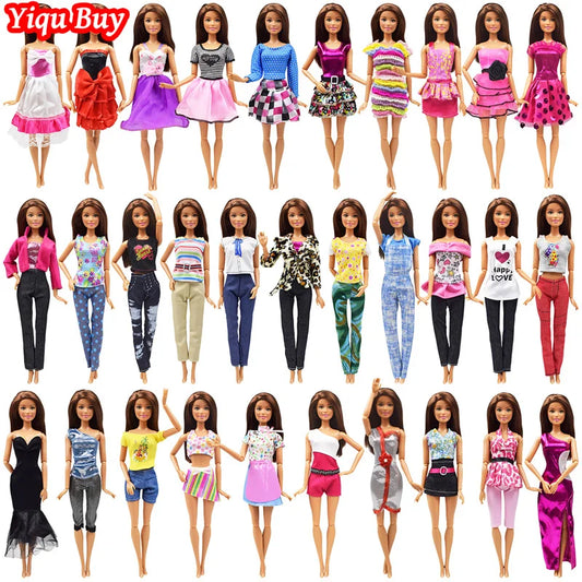 10 Pcs Princess Doll Fashion Outfit Handmade Daily T-shirt Shorts Clothes for Barbie Doll Noble Dinner Party Dress Accessories