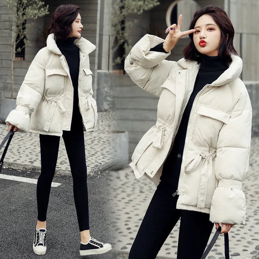 2023 New Winter Hooded Long Sleeve Solid Color Black Cotton-padded Warm Loose Big Size Jacket Women Parkas Fashion Outwear
