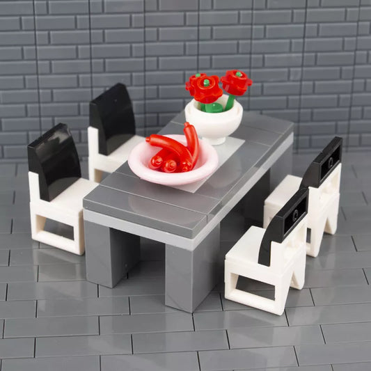 City Accessories MOC Bricks Desk Table Chair Building Blocks Flower Sausages For Home Furniture DIY Toys For Children Gifts C048
