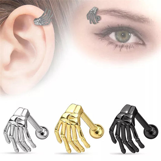1Piece Black/Gold Stainless Steel Helix Piercing Punk Piercing Eyebrow Studs Ghost Hand Claw Earrings Unisex Body Jewelry