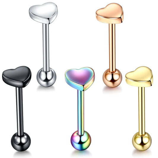1PC Steel Tongue Labret Piercing Septum Industrial Barbell Heart Nipple Barbell Tunnels Ear Plugs Expander Body Piercing Jewelry