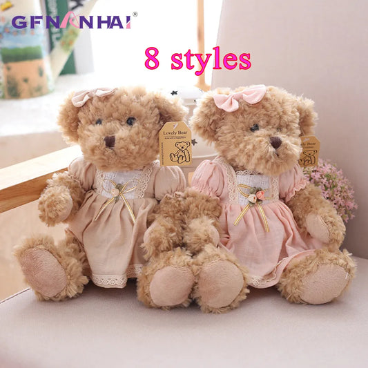 2 pcs/lot 26cm Lovely Couple Teddy Bear With Cloth Plush Toys Dolls Stuffed Toy Kids Baby Children Girl Birthday Christmas Gift