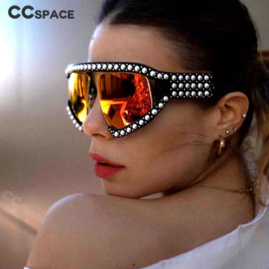 45448 Goggles Sunglasses Women Luxury Shades Pearl Glasses Frame Red Mirror Glasses Oversized UV400 Brand Glasses Female