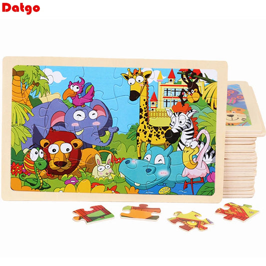 Hot Sale 30/24PCS  Kids Wooden Puzzle Toy Cartoon Animal Baby Wood Puzzles Jigsaw Educational Learning Toys for Children