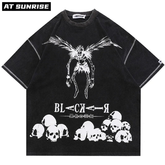 Hip Hop Streetwear Harajuku T Shirt Japanese Death manga Note Print Tshirt Men Summer Short Sleeve T-Shirt Cotton Loose Tops Tee