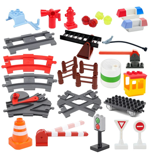 Big Building Blocks City Traffic Construction Accessories Compatible Bricks Train Track Home Interactive Assemble Toys For Kids