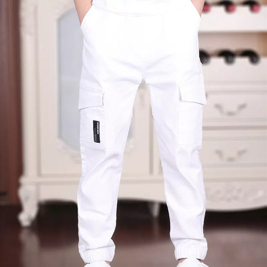 4-18T Boys Casual Cargo Pants 2021 Spring  Autumn New Big Pockets Black White Khaki Trousers For Students High Quality
