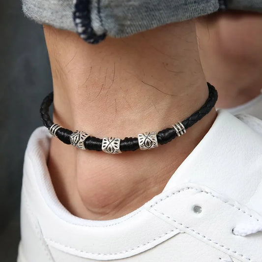 High section-Hand-woven Leather Rope Bracelet Anklet For Men Women's Couple Feet Jewelry Retro Personality Ankle Ornaments