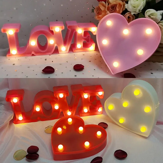 Love Heart LED Letter Lamp Wedding Romantic Red Pink Night Light Ornament Birthday Christmas Home Decoration Valentines Day Gift