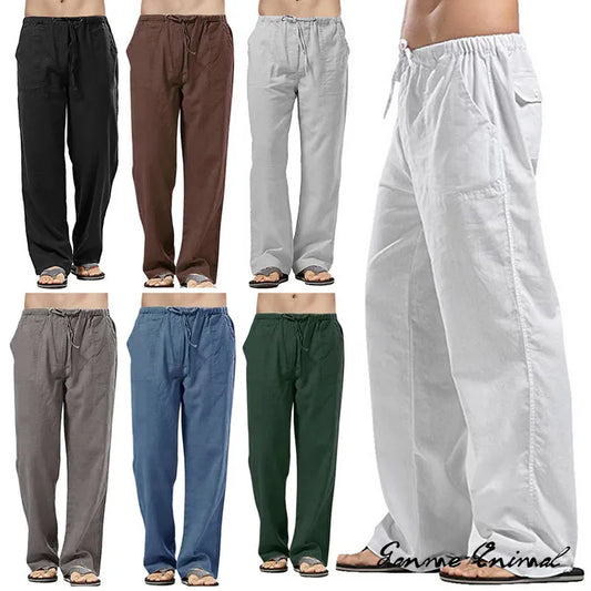 Fashion Mens Linen Wide Pants Korean Trousers Oversize Sports Streetwear Male Spring Yoga Pants Casual Men Clothing Sweatpants