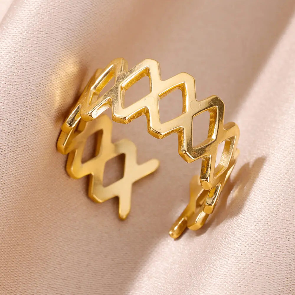 Stainless Steel Bead V Shape Rings for Women Men Gold Color Multi Layer Geometric Wide Ring Female Finger Jewelry Accessories