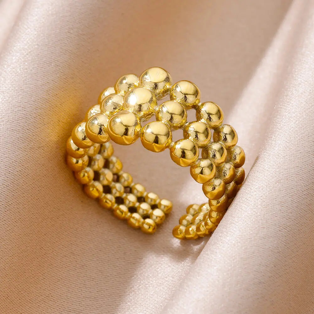 Stainless Steel Bead V Shape Rings for Women Men Gold Color Multi Layer Geometric Wide Ring Female Finger Jewelry Accessories