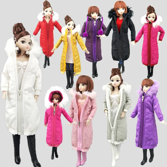 Pretty Long Coat Cotton Dress For Barbie Doll Clothes Hoodie Parka For 1/6 BJD Kids Toy Winter Wear Jacket Dolls Accessories
