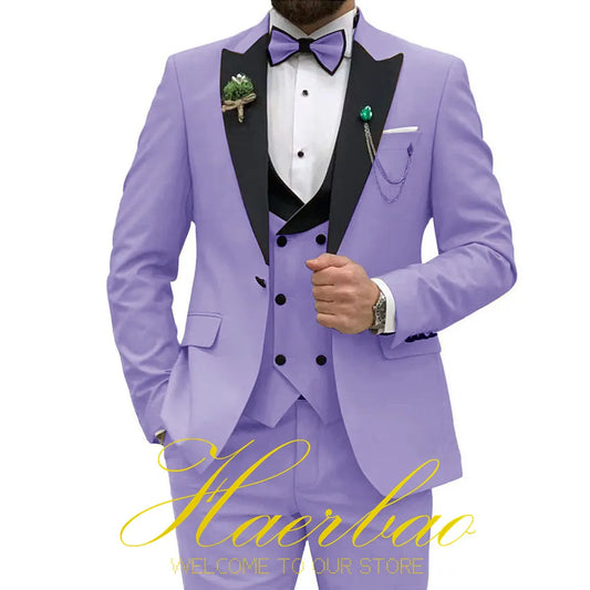 Violet Color Mens Wedding Suit 3 Piece Set (Jacket+Vest+Pants) Groom Party Tuxedo Formal Tailored Clothes