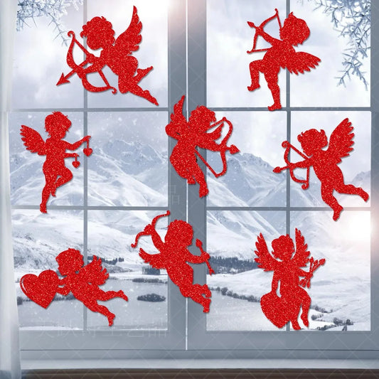 Love God Cupid Theme Valentine's Day Decorative Window Sticker Lovers Celebrate 14 February 2024 Happy Valentine Party Home Deco