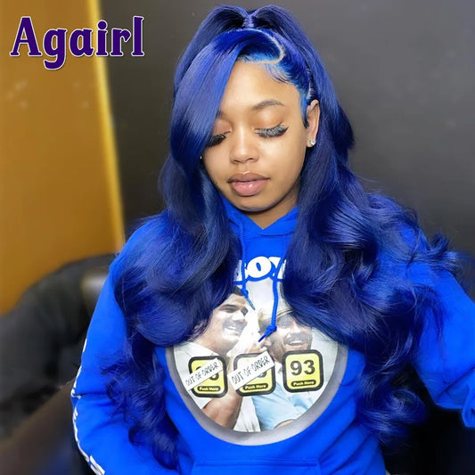 Navy Blue 13X4 13X6 Lace Front Body Wave Human Hair Wigs Transparent Lace Peruvian Remy 5X5 Closure Wigs For Women Pre Plucked