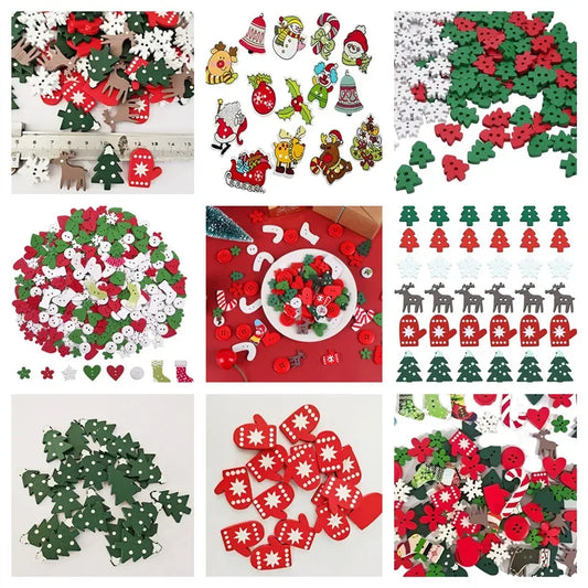 50PCS Christmas Wooden Buttons Cute Sewing Buttons Colorful Art Craft Buttons for Handmade Project