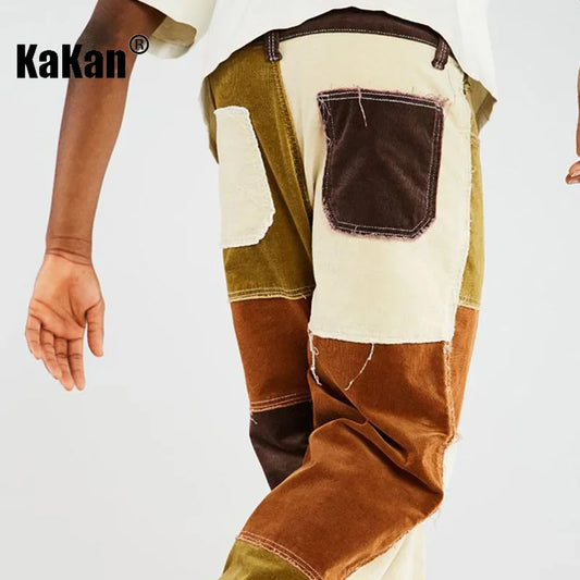 Kakan - New European and American Contrasting Washed Jeans for Men, Street Trend Three Color Patchwork Long Jeans K53-3