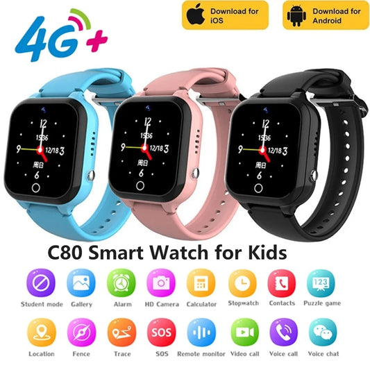 C80 Smart Watch for Kids SIM Card 4G Call Video Intelligent Bracelet Voice Chat Camera Monitor Phone Watch For Child Smartwatch