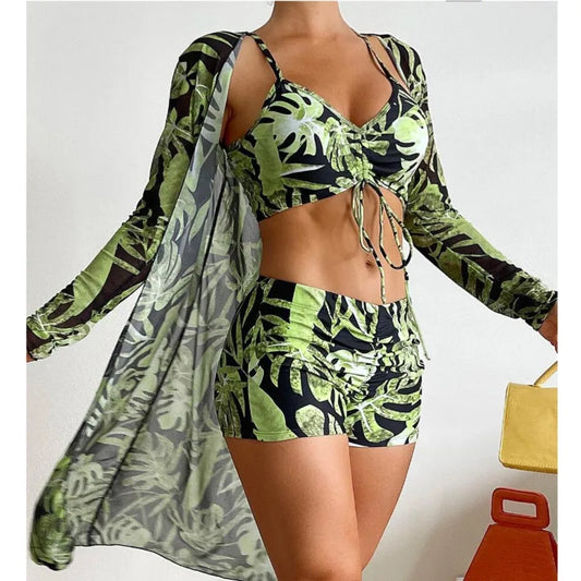 2024 Print Three-Piece Swimsuits Tankini Sets Female Swimwear Push Up For Beach Wear Bathing Suits Pool Women's Swimming Suit