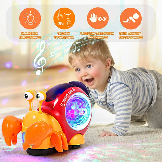 2023 Baby Crawling Crab Toys With Music Light Up Interactive Musical Electronic Toys for Kids Infant Birthday Christmas Gift
