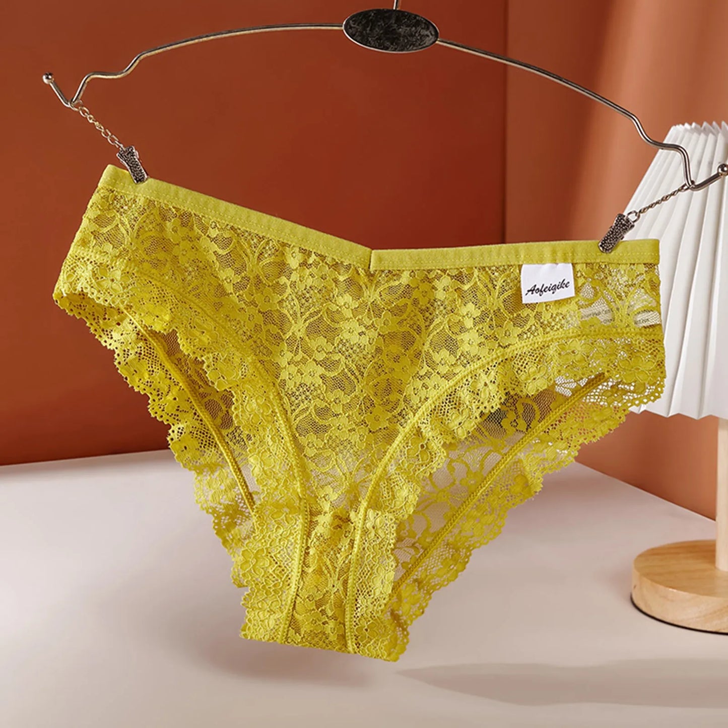 Sexy Lingeriecotton Women'S Panties Mid Waist Sexy Hollow Mesh Cotton Crotch Briefs Lace Thong Panties Underpants Woman Clothing