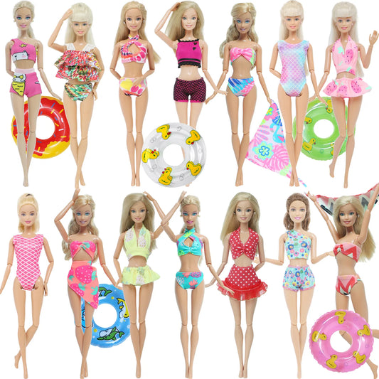 Mix Doll Swimwear + Random Lifebuoy / Swimming Rings Swimsuits Bikini Buoy Beach Bathing Clothes Accessories for Barbie Doll Toy