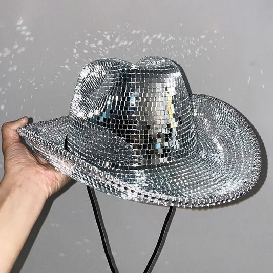 Mirror Disco Cowboy Hat Reflective Sequins Stunning Disco Cap For Men Women Exquisite  Cowboy Hat Performance Stage Props