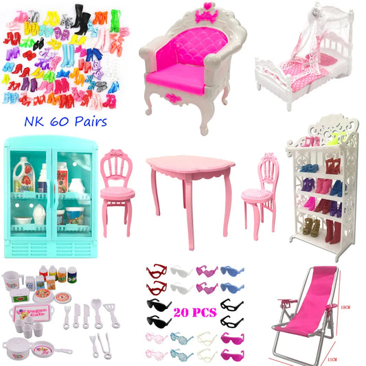 NK Official Mix Cute Chairs  Furniture Pretend Play Toy Shoes Rack for Barbie Doll for Kelly Dollhouse 1:12 Accessories Toys JJ