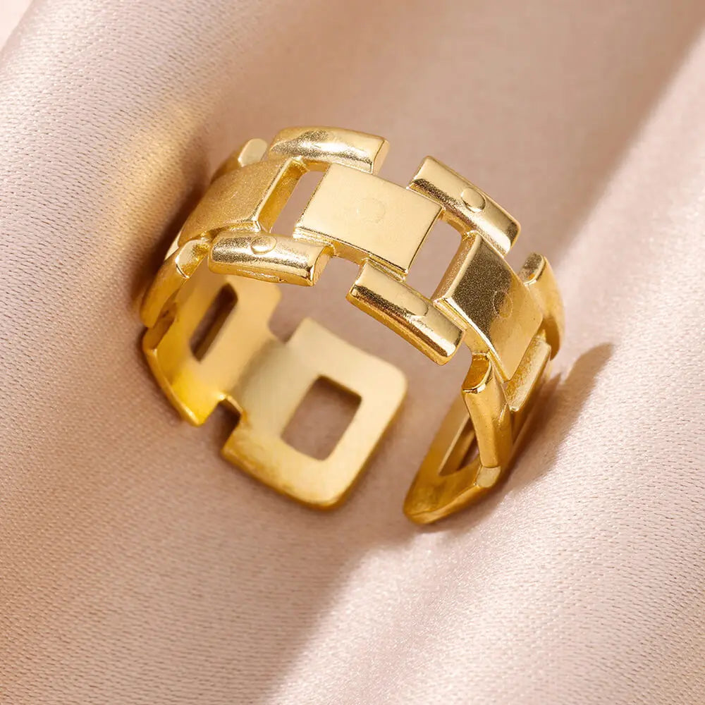 Stainless Steel Bead V Shape Rings for Women Men Gold Color Multi Layer Geometric Wide Ring Female Finger Jewelry Accessories