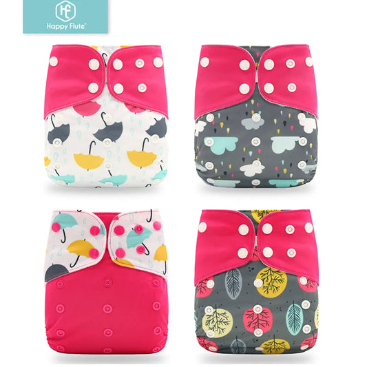 Happyflute 2023 4pcs/set Washable Eco-friendly Baby Cloth Diaper Ecological Adjustable Nappy Reusable Diaper Fit 0-2year 3-15kg