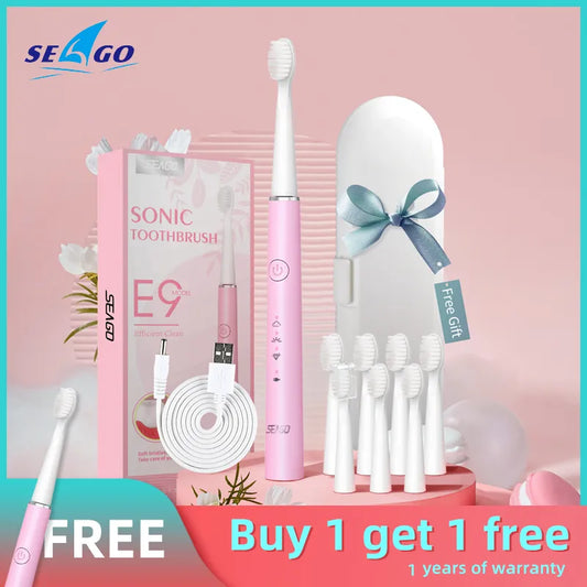 SEAGO Sonic Electric Toothbrush 360 Upgraded Automatic Rechargeable Tooth Brush Waterproof Replacement Brush Heads SG548
